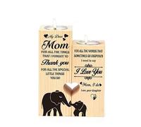 eBoutik - Wooden Heart Shaped Candle Holders - Decorative Elephants Candlestick for Mother Friendship Gift - Present For Her - My Dear Mum Decor