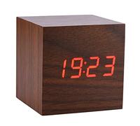 Eboxer Wooden Digital Alarm Clock, Small LED Digital Alarm Clock with Time/Date/Temperature, Sound Control for Kids (Boy and Girl), Home, Office, Cube(Brown)
