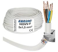 EBROM Hose Line H05VV-F 5G 1.5 mm² - 5 x 1.5 mm² - White - 10 m, 25 m, 50 m or 100 m