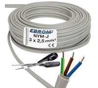 Ebrom NYM-J 3 x 2.5 mm² grey sheathed electrical cable sold by the metre (e.g. 5 m, 10 m, 15 m, 18 m, 20 m, 25 m, 50 m, etc.)