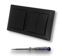 EBROM SET IDEE: Busch Jäger Set with 2 x Series Switches (Divided) 2000/5 US in BalanceSi Matte Black -915 + EBROM Phase Tester for Mounting the Devices
