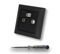 EBROM SET IDEE: Flush-Mounted 3-Hole Socket 47-2150 MHz, Terminal Socket, Radio/TV/SAT Compatibility, Includes Busch Jäger BalanceSi -915 Black Matt Frame + Cover + EBROM Phase Tester