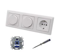EBROM SET IDEE: REV Ritter (2 x) LED Rotary Dimmer Dimmer + Gira Dimmer Discs 065003 and Socket 418803 in System55 Pure White Glossy Includes EBROM Phase Tester for Mounting Devices ET1 66012B
