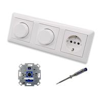 EBROM SET IDEE: REV Ritter (2 x) LED Rotary Dimmer Dimmer + Jung Dimmer Discs A1740WW and Socket with Child Protection A1520KIWW in AS500 Glossy Alpine White + EBROM Phase Tester for Mounting Devices