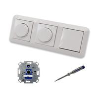 EBROM SET IDEE: REV Ritter (2 x) LED Rotary Dimmer Dimmer + Merten Dimmer Discs and Light Switch MEG3116-0000 in System 1-M Glossy Polar White + EBROM Phase Tester for Mounting Devices ET1 66012B