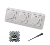 EBROM SET IDEE: REV Ritter (3 pieces) LED Rotary Dimmer Dimmer and Merten Dimmer Discs MEG5250-0319 in System 1-M Glossy Polar White in Triple Frame with EBROM Phase Tester for Mounting Devices