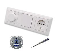 EBROM SET IDEE: REV Ritter ET1 66012B LED Rotary Dimmer Dimmer + Young Dimmer Disc A1740WW + Light Switch 506U + Socket A1520WW AS500 Glossy Alpine White + EBROM Phase Tester for Mounting Devices