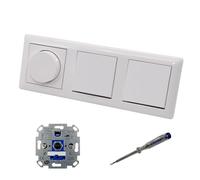 EBROM SET IDEE: REV Ritter LED Rotary Dimmer Dimmer + Gira Dimmer Disc 065003 and 2 x Light Switches 310600 in System55 Pure White Glossy Including EBROM Phase Tester for Mounting Devices ET1 66012B