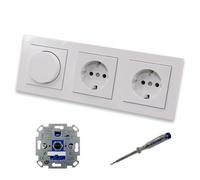 EBROM SET IDEE: REV Ritter LED Rotary Dimmer Dimmer + Gira Dimmer Disc 065003 and 2 x Socket Child Protection 445303 in System E2 Pure White Glossy + EBROM Phase Tester for Mounting Devices ET1 66012B