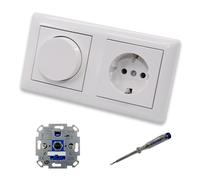 EBROM SET IDEE: REV Ritter LED Rotary Dimmer Dimmer + Gira Dimmer Disc 065003 and Socket 418803 in System55 Pure White Glossy Includes EBROM Phase Tester for Mounting Devices ET1 66012B