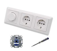 EBROM SET IDEE: REV Ritter LED Rotary Dimmer Dimmer + Jung Dimmer Disc A1740WW and 2 x A1520WW Sockets in AS500 Glossy Alpine White Includes EBROM Phase Tester for Mounting Devices ET1 66012B