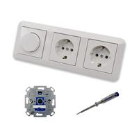 EBROM SET IDEE: REV Ritter LED Rotary Dimmer Dimmer + Merten Dimmer Disc MEG5250-0319 and 2 x MEG2301-0319 Sockets in System 1-M Polar White Glossy + EBROM Phase Tester for Mounting Devices