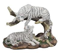 Ebros 9.25" Wide Albino Bengal White Tiger Couple Playing by Curved Tree Branch Statue As Predator Forest Tigers Giant Cats Jungle Frolic Decorative Figurine Perfect for Shelves Desktops Accent