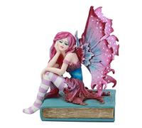 Ebros Amy Brown Missing You Magenta Book Fairy Statue 6" Tall Fantasy Mythical Faery Magic Watercolor Collectible Decor Figurine
