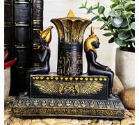 Ebros Ancient Classical Egyptian Black and Gold Seated Isis and Osiris Pillar Candle Holder Figurine Candleholder Home Decor Statue As Decorative Sculpture Gods and Goddesses of Egypt Collectible