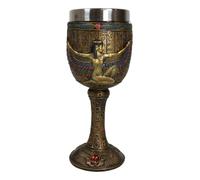 Ebros Ancient Egyptian Wine Goblet In Golden Hieroglyphic Design With Gods Of Egypt Face 6oz 7"Tall (Isis With Open Wings)
