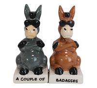 Ebros Ceramic A Couple Of Badasses Brown And Gray Jackass Donkeys With Shades Magnetic Salt And Pepper Shakers Set Figurines Party Kitchen Tabletop Country Farm Collectible Decorative Accents