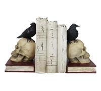 Ebros Edgar Allan Poe Harbinger of Doom and Bad Omens Raven Crow Perching On Skull with Ancient Book Pair of Bookends Statue 7.5" Tall Bibliography Gothic Macabre Ossuary Figurine As Halloween Decor