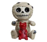 Ebros Egyptian Furrybones Mummy Sarcophagus with Red Teddy Bear and Creepy Spiders Figurine Small 2.75 Inch Tall Furry Bones Skeleton Decor Statue Gods and Goddesses of Egypt