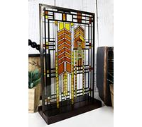 Ebros Frank Lloyd Wright Autumn Sumac Stained Glass Art Metal Framed Hanging Wall Decor Or Desktop Plaque Susan Lawrence Dana House Window Architectural Home or Office Decorative Accent 10" by 6.5"