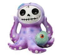 Ebros Furry Bones Octopee The Purple Octopus Skeleton Figurine 2.5" H Furrybones Kraken Squid Octopus with Green Blowfish Costume Hooded Skull Monster Collectible Sculpture Decorative Toy