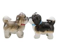 Ebros Gift Animated Dog Shih Tzu Kitchen Salt And Pepper Shakers Ceramic Figurine Set 3"L Pedigree Puppy Dogs Breed Kissing Collectible Figurines Dining Bar Decorations