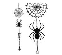 Ebros Gift Arachnid Spider Web Cobweb Black Coated Steel Metal Wall Hanging Wind Chime with Beads Home and Patio Decor Gothic Halloween Macabre Spiders Webs Mobile Noisemaker