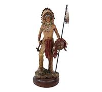 Ebros Gift Battle Ready War Path Native American Indian Warrior Tribal Chief with Battle Headdress Holding Spear Axe and Shield Statue As Home Decor Sculpture Cultural Heritage History Figurine