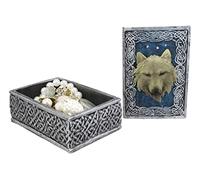 Ebros Gift Celtic Blue Starry Night Element Alpha Wolf Rectangular Decorative Box Figurine As Keepsake Jewelry Stash Storage Decor of Timberwolves Wolves Animal Totem Spirit Sculpture (Canine Gray)