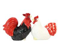Ebros Gift Ceramic Rustic Chicken Farm Black Rooster And White Hen Couple Magnetic Salt And Pepper Shakers Set Home and Kitchen Dining Table Accessory For Party Hosting Barnyard Animals Collectibles