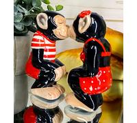 Ebros Gift Circus Carnival Red Jungle Male and Female Monkeys Chimpanzee Apes Couple Ceramic Salt and Pepper Shakers Figurine Set Wildlife Tropical Rainforest Monkey Sculpture