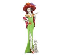 Ebros Gift Day of The Dead DOD Skeleton Lady Fiona with Green Cocktail Gown Figurine 12.5" Tall High Fashion Diva and Her Skeletal Pooch Dog Statue As Ossuary Macabre Graveyard Halloween Decor