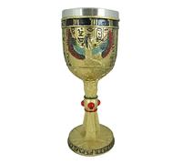 Ebros Gift Egyptian Collectible Magical Goddess Of Wisdom And Magic Isis With Open Wings 6oz Golden Resin Wine Goblet Chalice With Stainless Steel Liner 7.25"H