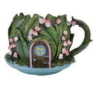 Ebros Gift Enchanted Fairy Garden Green Forest Leaf Foliage Cottage Nook Tea Cup Shaped Home Floral Planter or Vase Figurine 7.25" Long Mini Do It Yourself Ideas Fantasy Fairies Pixies Gnomes