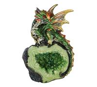 Ebros Gift Fantasy Iridescent Meteorite Hatchling Dragon Guarding Faux Geode Quartz Crystal Cavern Rock Figurine Wyrmling Collection Dungeons Dragons Druids Accent (Athenian Green)