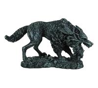 Ebros Gift Faux Stone Finish Viking Norse Mythology Fenrir Statue 8.25" L Vánagandr Giant Wolf Figurine Poetic Edda Son of Loki Father of Wolves Odin Nemesis