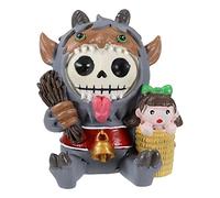 Ebros Gift Furrybones Christmas Terror Hunchback Krampus Skeleton with Naughty Child Figurine Furry Bones Skulls Skeletons Halloween Sculpture