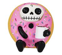 Ebros Gift Furrybones Donutsu Strawberry Sprinkles Round Donut Skeleton with Milk Figurine Furry Bones Skulls Skeletons Halloween Sculpture