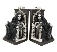 Ebros Gift Gothic Grim Reaper Dark Lord Sitting On Skulls and Skeleton Bones Thrones Pair of Bookends Statue 7" Tall Bibliography Macabre Ossuary Figurine As Halloween Decor