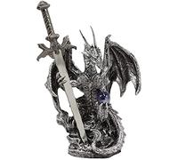 Ebros Gift Legendary Silver Dragon Carrying Magical Orb and Excalibur Sword Letter Opener Figurine Sculpture