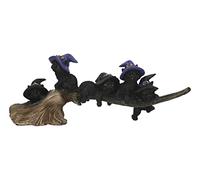 Ebros Gift Lifelike Witching Hour Halloween 5 Black Cats with Witch Hat Riding Long Magical Broomstick Figurine with Glass Eyes Witches Wicca Occult Feline Kittens Decor Figurine
