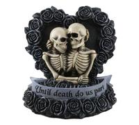 Ebros Gift Love Never Dies Black Wedding Roses Heart Wreath Skeleton Couple Figurine 'Until Death Do Us Part' Day of The Dead DOD Bridal Vow Ossuary Macabre Graveyard Boudoir Accent