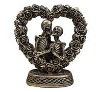 Ebros Gift Love Never Dies Wedding Roses On Heart Wreath Skeleton Couple Faux Bronze Figurine 'Until Death Do Us Part' Day of The Dead DOD Bridal Vow Ossuary Macabre Graveyard Boudoir Accent