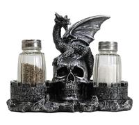 Ebros Gift Magic Spice Gothic Medieval Roaring Dragon Perching On Oversized Skull By Castle Towers Salt And Pepper Shakers Holder Figurine Set Dungeons And Dragons Medieval Fantasy Kitchen Decor
