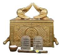 Ebros Gift Matte Gold Holy Relic Ark of The Covenant Throne of God with Ten Commandments Rod of Aaron and Manna Decorative Trinket Box Sculpture Christian Israel Historic Replica (1:5 Scale)