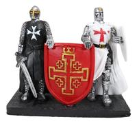 Ebros Gift Medieval English Black and White Crusader Swordsman Knight of Heraldry with Large Crest Heraldry Coat of Arms Shield Business Cards Holder Figurine 4" Wide Suit of Armor Sculpture Decor