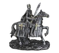 Ebros Gift Medieval Tournament Suit of Armor Crusader Knight with Sword Riding On Heavy Cavalry Horse Statue 6" Tall Renaissance Knighthood Horses Knights of The Cross Decor