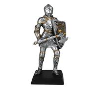 Ebros Gift Medieval Valiant Knight with Hand Axe and Heraldry Coat of Arms Shield Mini Figurine 4.25" Tall Suit of Armor Axeman Standing On Guard Age of Kings Dollhouse Miniature Decorative Sculpture