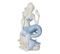 Ebros Gift Nautical Ocean Goddess Pretty Mermaid with Blue Tail Holding Conch Shell Decorative Statue 8" Tall Coastal Marine Fantasy Mermaids Sirens of The Seas Home Decor Figurine