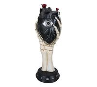 Ebros Gift Ossuary Macabre Gothic Alchemy Death Skeleton Hand Holding Black Human Anatomy Heart with Evil Eye Figurine Wiccan Halloween Fantasy Sculpture
